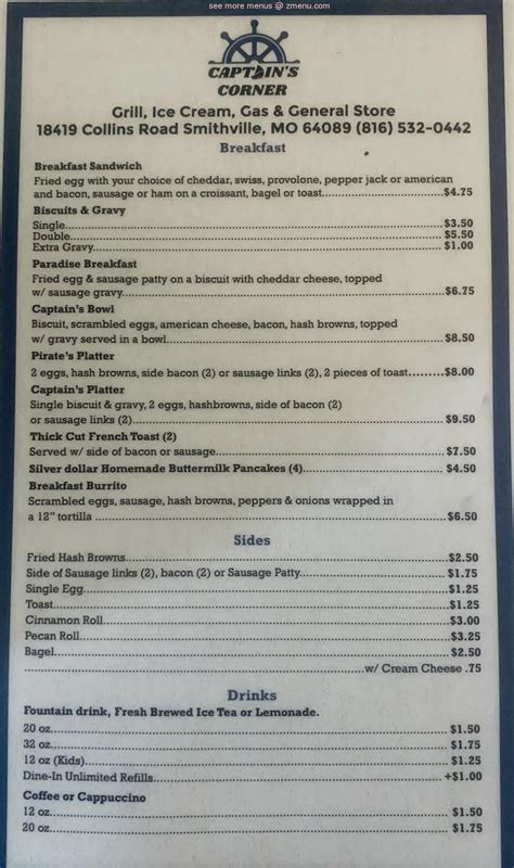 Captains corner - The actual menu of the Captain's Corner restaurant. Prices and visitors' opinions on dishes.